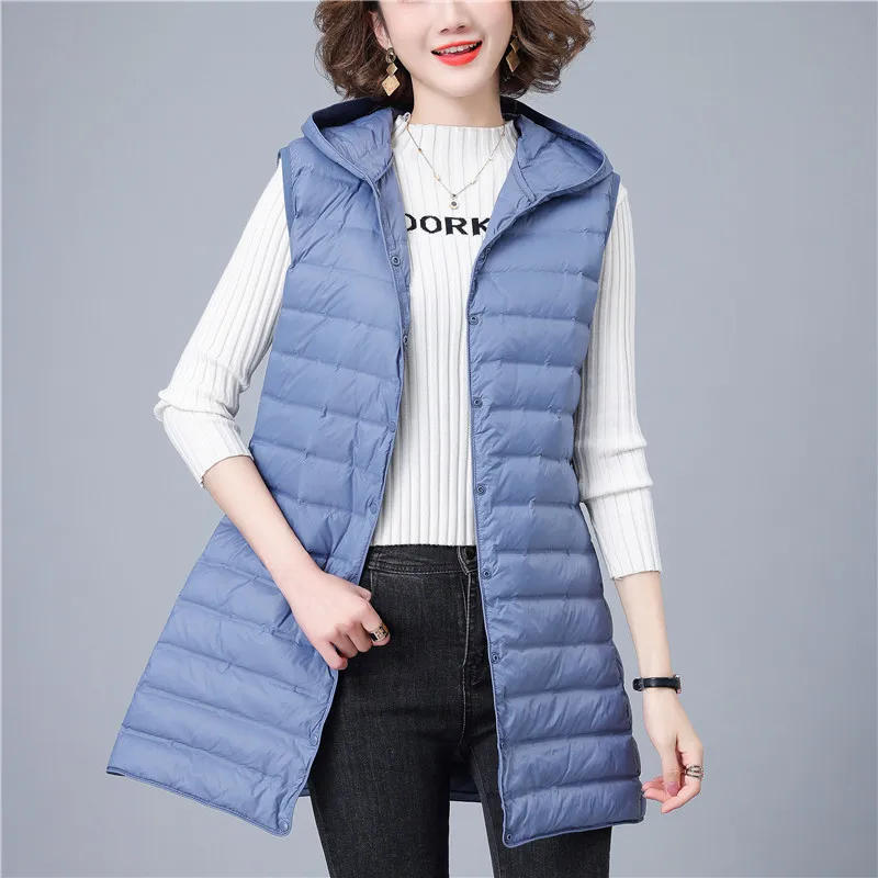 

Women Hooded Down Vests Coat 2022 Autumn Winter Ultra Light White Duck Down Vest Jacket Ladies Sleeveless Waistcoat Long Parkas