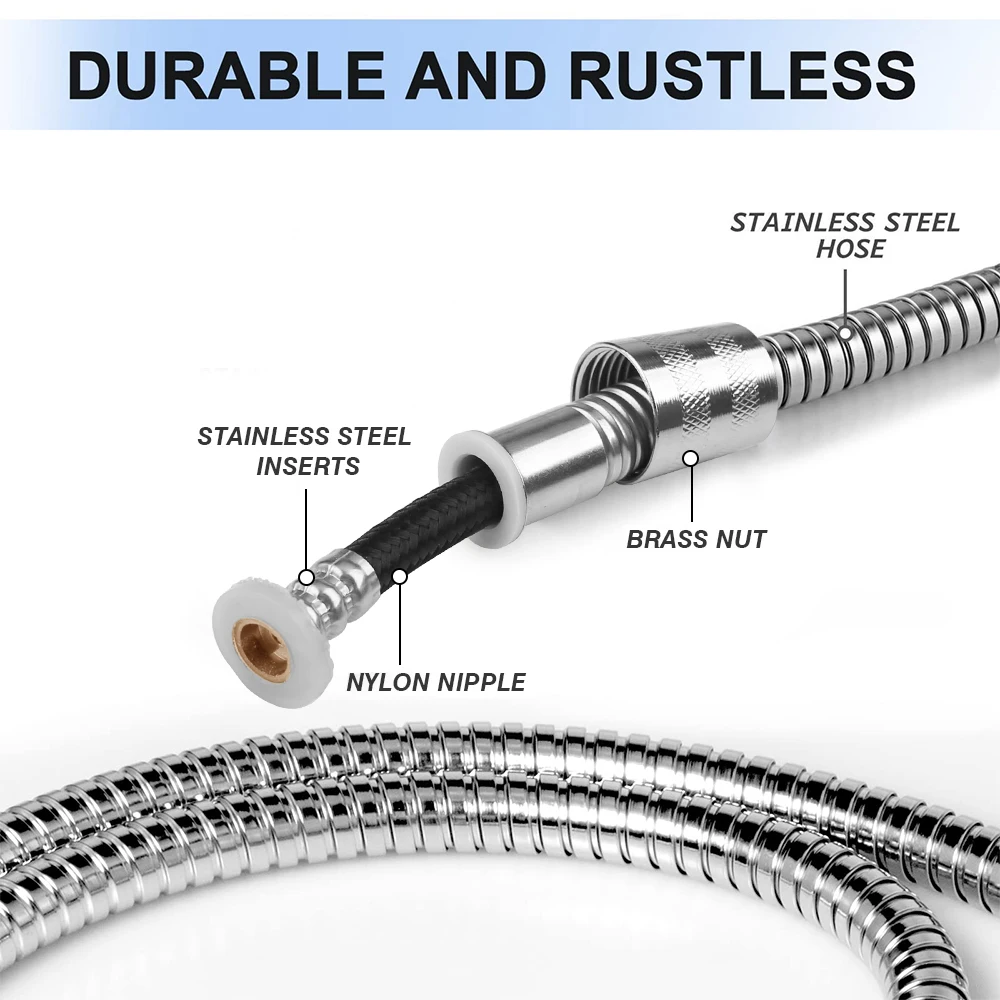 Shower Hose 3m/2m/1.5m Extra Long Stainless Steel Handheld Flexible Water Hose with Insert & Nut Flexible Bathroom Plumbing Pipe