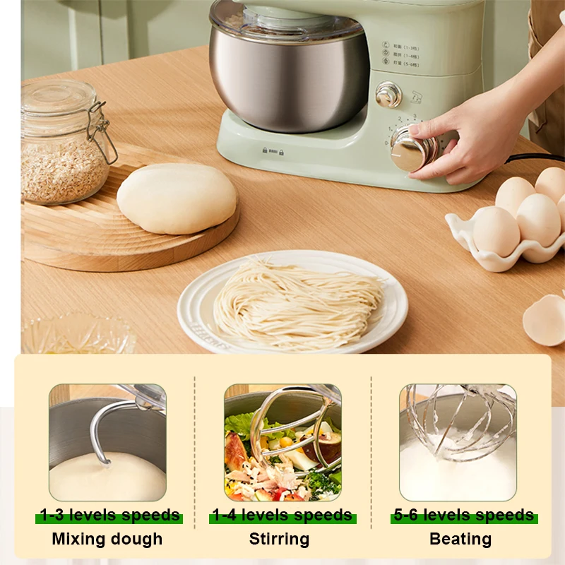 JIQI Stainless Steel Electric Chef Stand Food Mixer Automatic Whisk Eggs Beater Cream Blender Cake Bread Dough Kneading Machine