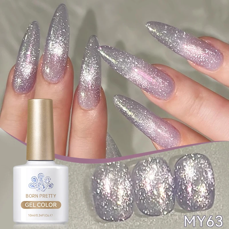 BORN PRETTY 10ml Reflective Glitter Cat Magnetic Nail Gel Polish Shine Silver Purple Pink Semi permanent Soak Off UV Varnish Gel