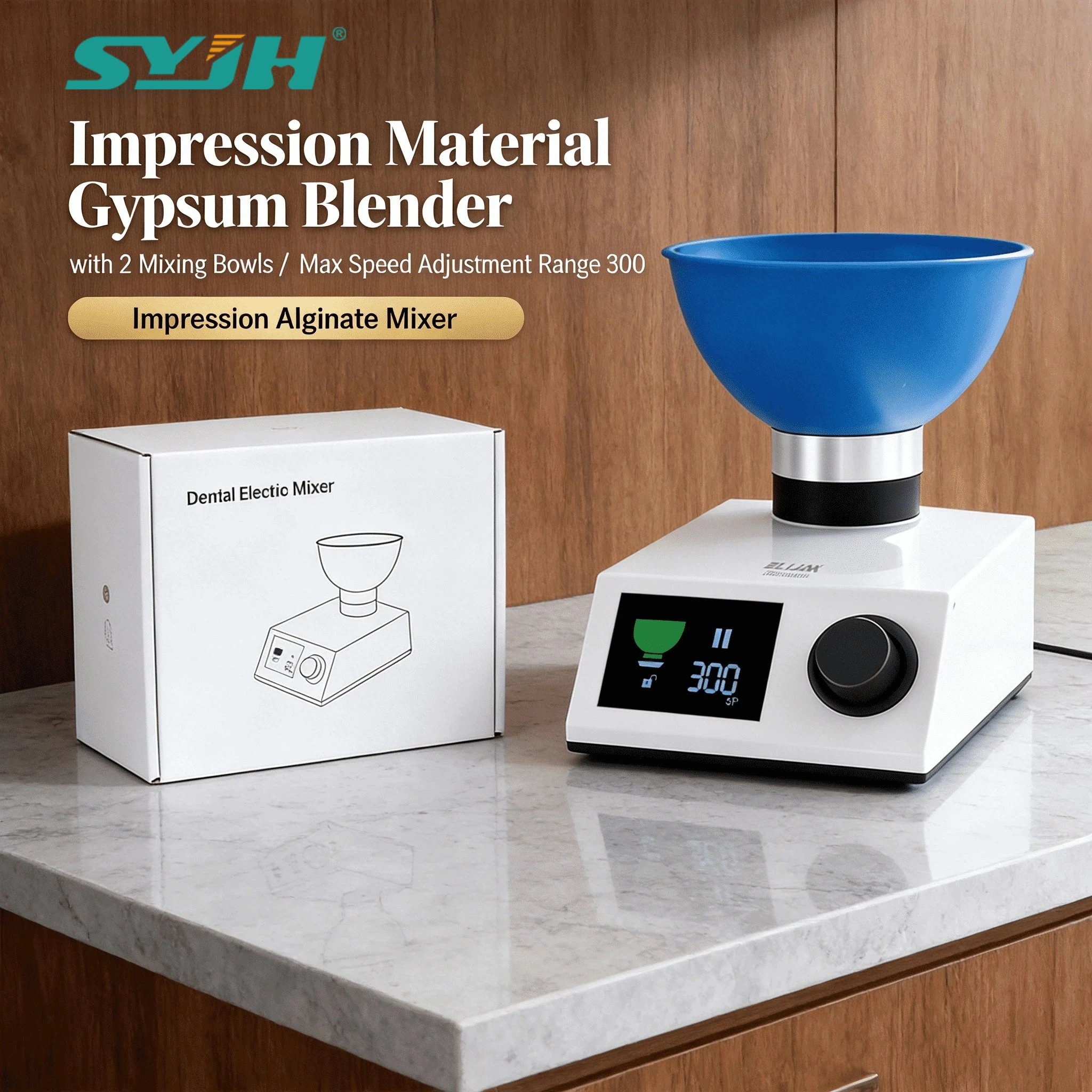 SYJH Max 300RPM Dental Electric Mixer Impression Material Gypsum with 2 Mixing Bowls Dentist Alginate Printing Blender Equipment