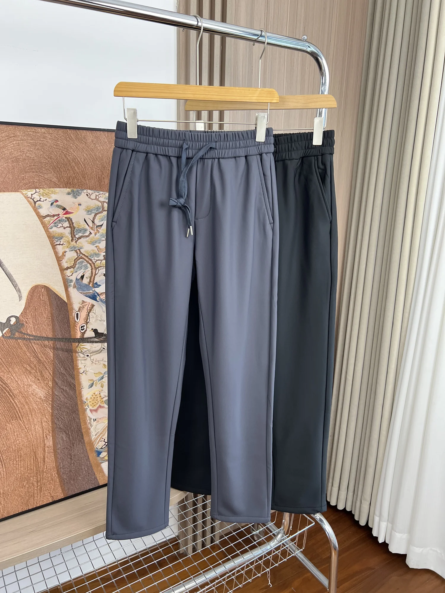 

Мужские удобные повседневные брюки на подкладке с эластичной резинкой на талии, осенне-зимние теплые брюки-комбинации с прямыми штанинами для молодежи