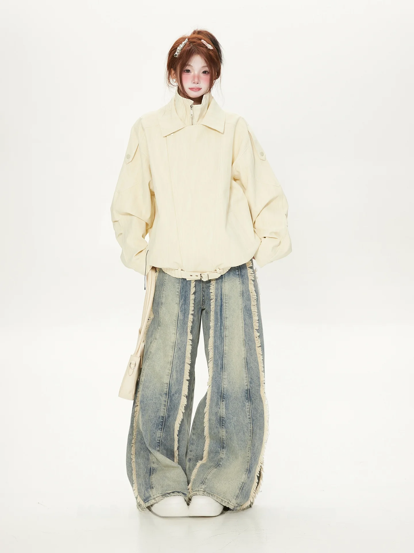 

American Sle PU Leather Jaet Women's Autumn Winter Stand Collar Leather Coat Loose Fit Pure Color Faionable Trend Brand