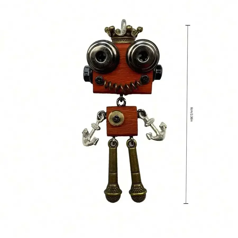 Handmade Punk Robot Keychain Necklace Wooden Pendant For Adults