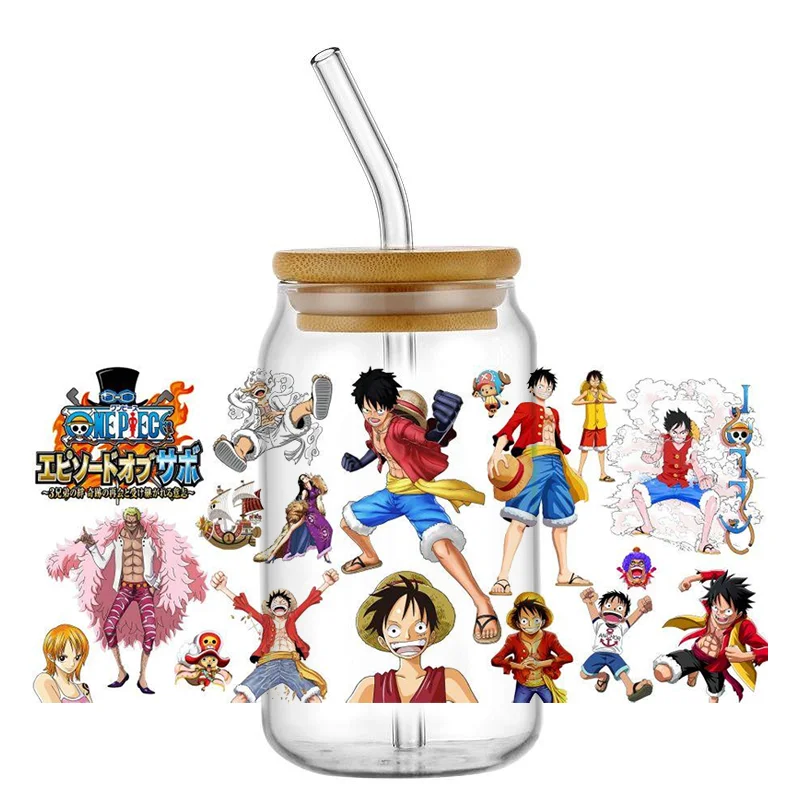 Japanse Anime Eendelig Luffy Wrap Uv Dtf Sticker Voor 16Oz Cup Glas Wrap Transfer Sticker Custom Label Diy Logo Zelfklevend