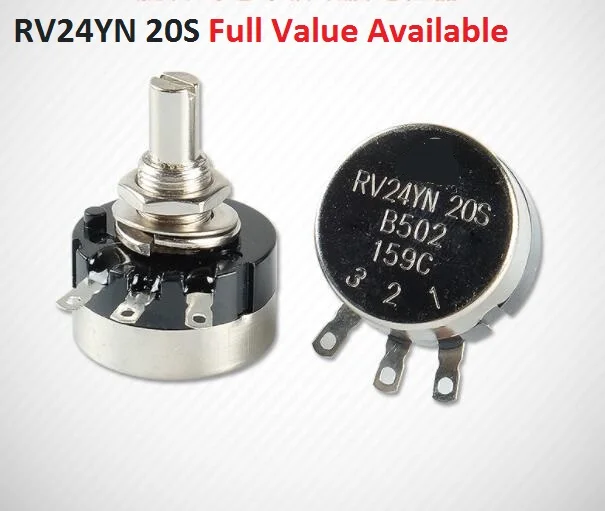 2PCS RV24YN20S 1k 2k 5k 10k 20k 50k 100k 200k 250k 500k 200R 500R 1m Single Turn Carbon Film Potentiometer RV24YN 20S