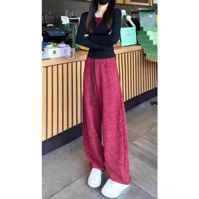 Pantaloni sportivi a banana tie-dye da donna Autunno e inverno Nuovi pantaloni scimitar a gamba larga leggermente alla moda, versatili e sottili