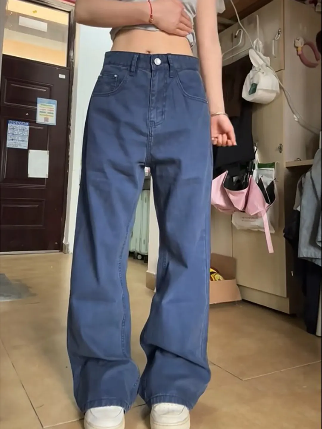 American Retro Blue Workwear Jeans Trendy West Coast Vibe Loose Straight Leg Pants Slimming Effect High Street Style