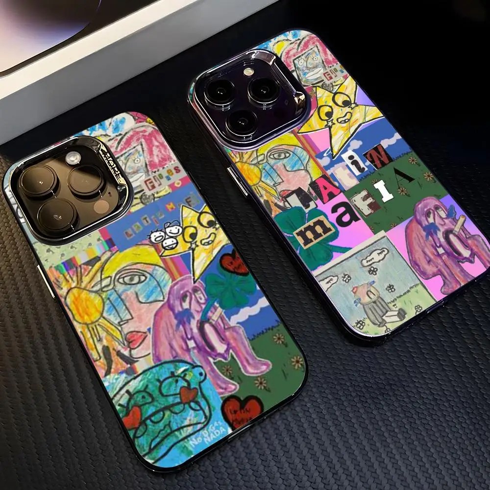 Band L-LATIN M-MAFIA Phone Case For iPhone 11-17 Air Pro Max Colorful Plated Anti Slip Anti Fingerprint Protector