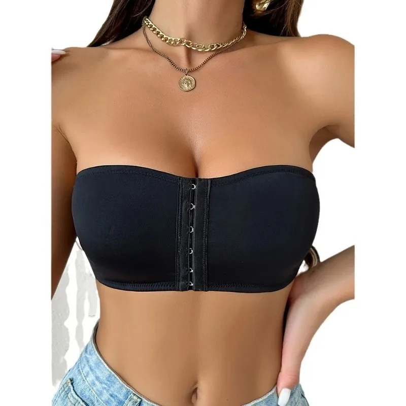 Women’s Strapless Push Up Brassiere Backless Invisible Front Button Belly Band Underwear Strapless Bra Push Up Bra
