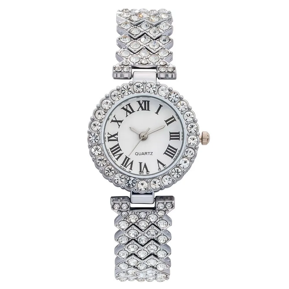 Crystal-Encrusted Diamond Bracelet Watch Adjustable Elegant Wrist Watches Water Resistant Precise Watches for Women