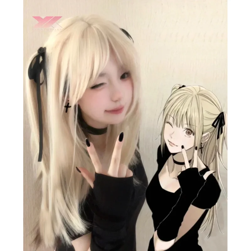 Death Note MisaMisa Cosplay Costume Misa Amane Uniform Outfit Halloween Wig Neck Jewelry Tight Fitting Half Sleeves