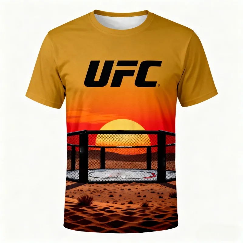 เสื้อยืดคอกลมผู้ชาย MOTO-2025 ลายพิมพ์ 3 มิติ UFC แฟชั่นใหม่ สำหรับฤดูร้อน กิจกรรมกลางแจ้ง ลำลอง ใส่เล่นกีฬา เสื้อแข่งขันผู้ชาย