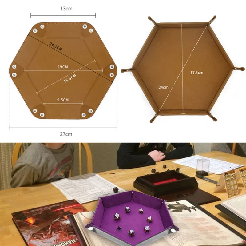 Dice Pad Dice Rolling Tray PU Leather Dice Tray Hexagonal Dice Tray Folding Storage Tray Dice Gaming Supplies Storage Tools