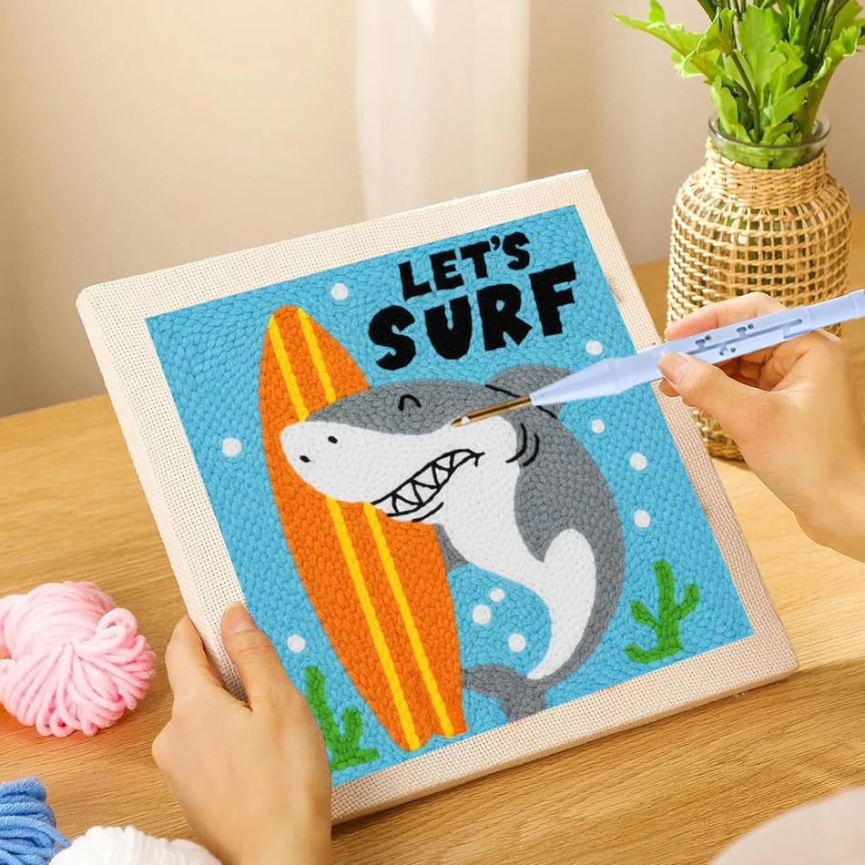 

DIY Punch Needle Embroidery Kits For Beginners Shark Animal Needle Punch Kits Craft For Adults Handiwork Art Living Room Decor