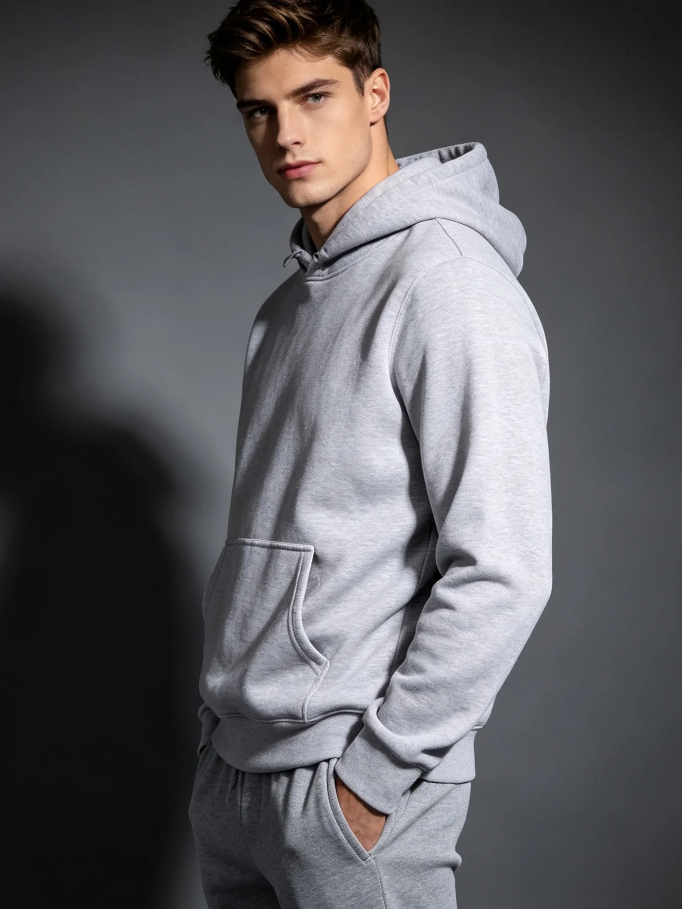 Men's and Women's Solid Color Pocket Hoodie Pants Suit Sports Fitness Fashion Casual Pullover Sweater Pants Multicolor