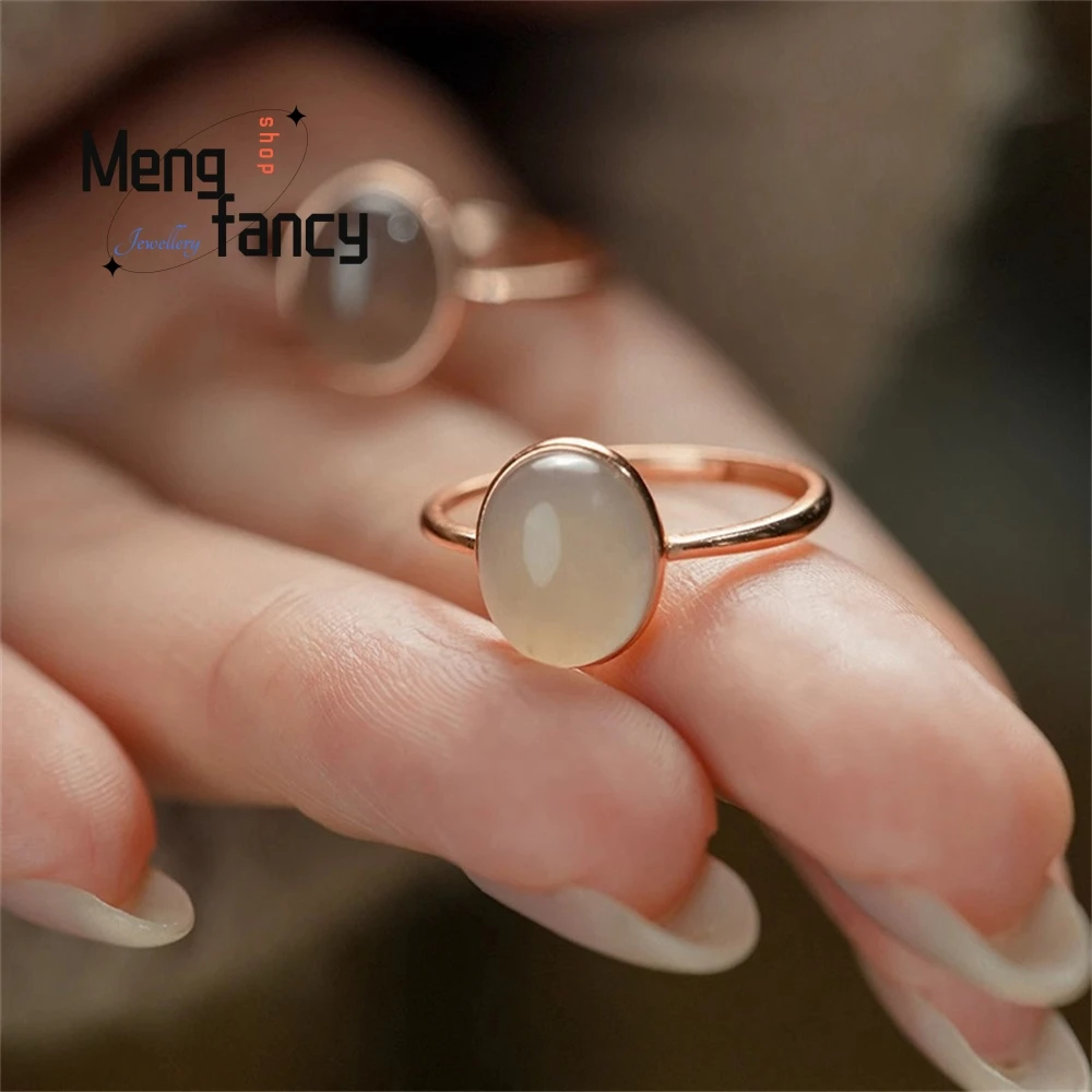 

Silver Smoke Purple Hetian Jade Clear Water Egg Face Adjustable Ring Exudes A Light Luxury And High-end Feel Fashion Jewelry