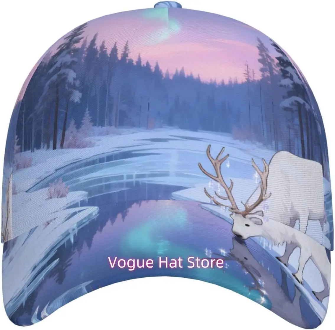 Sonw Forest Deer Pattern Baseball Cap Adjustable Cotton Baseball Hat for Sports, Outdoor, Travel Gifts for Men Black