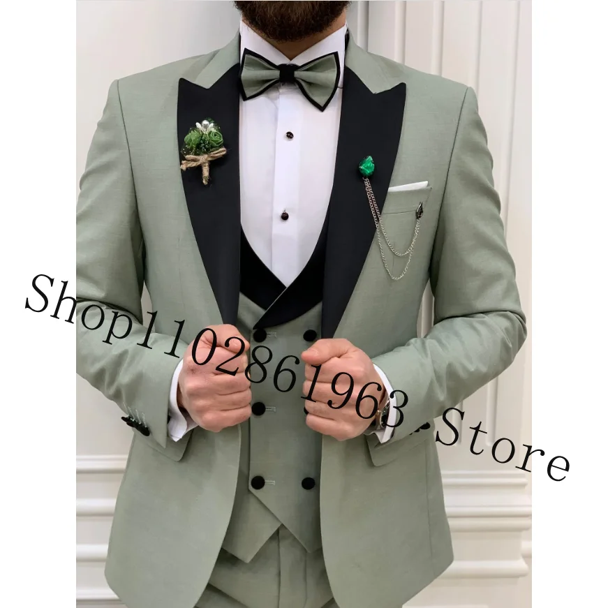 Traje de 3 piezas para hombre, traje Formal de negocios para novio, esmoquin de boda, chaqueta, chaleco, pantalones, conjunto de traje de boda