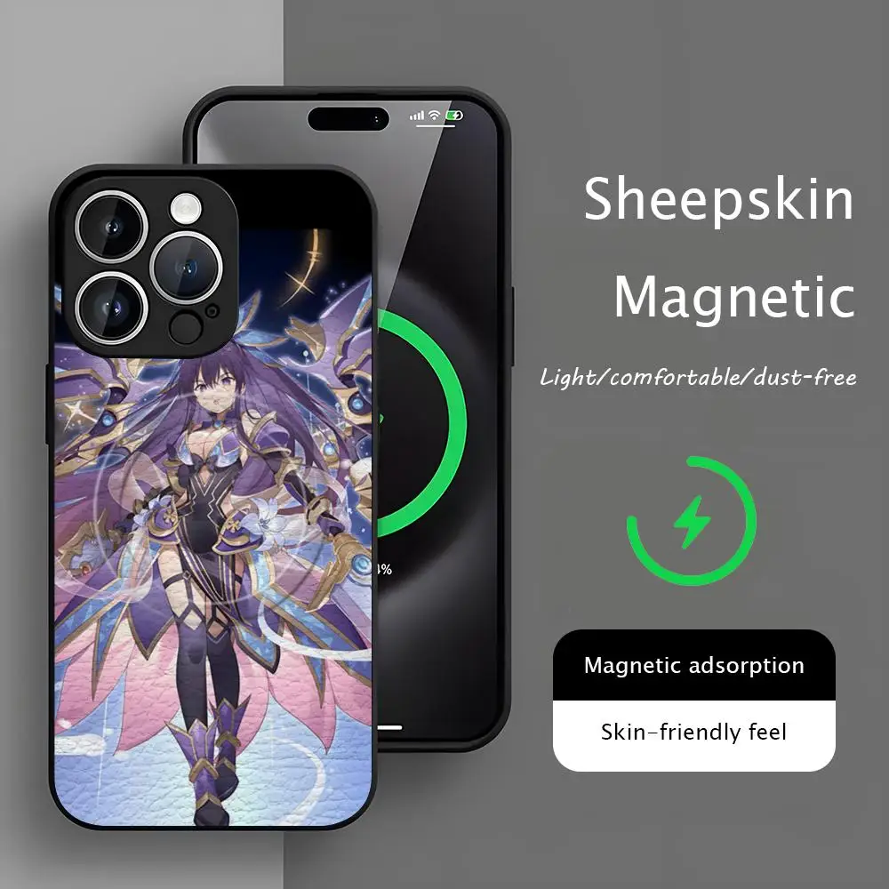 شعبية أنيمي Yatogami Tohka جراب هاتف آيفون 16 15 14 13 12 11 زائد برو ماكس الراقية الفاخرة Magsafe جلد الغنم