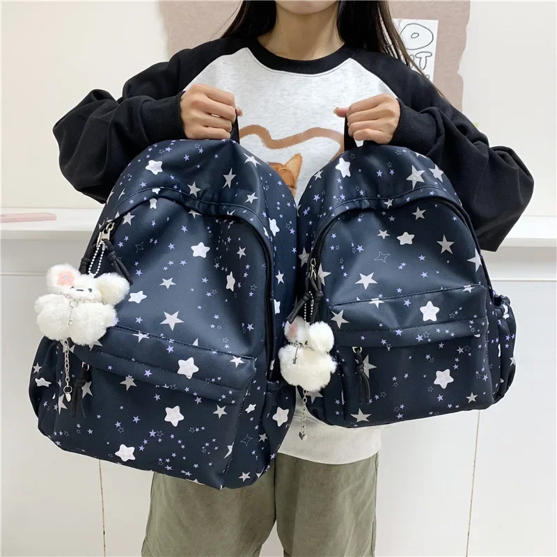 2026 Sweet Starry Night Backpack, Adorable School Bag for Girls, Ins Viral Bookbag for Middle High School, Pastel Soft Rucksack
