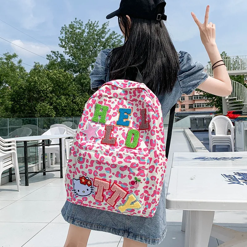 Sanrio Backpack For Girls Cool Hello Kitty High-capacity Student Schoold Bags Kawaii Spinal Protection Cute Cases Pu Girl Gift