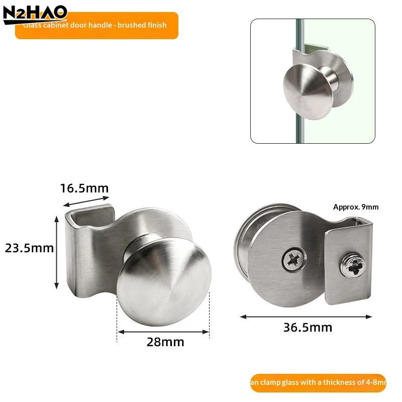 1PCS Stainless Steel No Drill Glass Cabinet Door Pull Anti Slip Long Lasting Durable For Bathroom Kitchen Glass Cabinet Doors