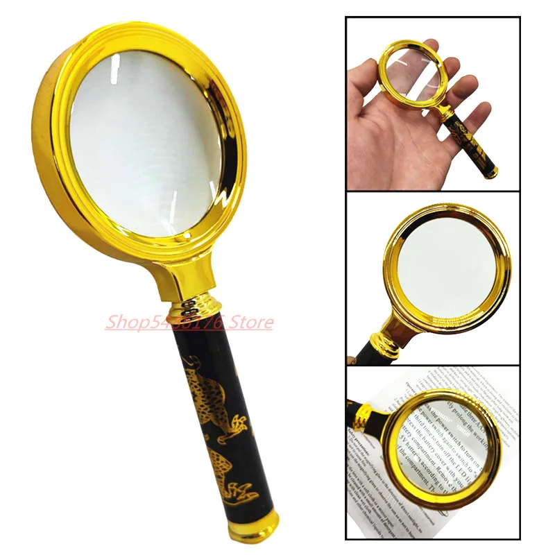 60mm Handheld Magnifying Glass 10 Times Portable Magnifying Glass Elderly Reading Appreciation Retro Handle Magnifying Glass