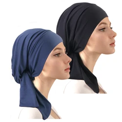 2PCS/LOT Muslim Women Stretch Solid Turban Hijab Inner Cap Beanies Bonnet Pre-Tied Scarf Headwear Headwrap Caps Accessories