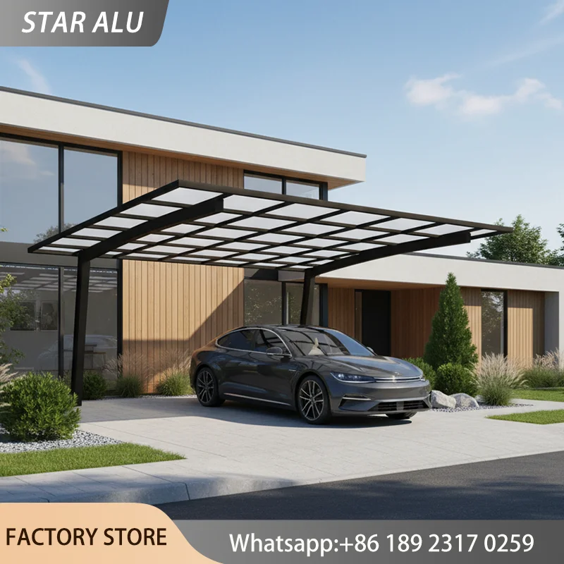 Stylish Polycarbonate Carport Outdoor Vehicle Parking Shelter UV Protection Rain Canopy for Villa Garden Driveway Cover