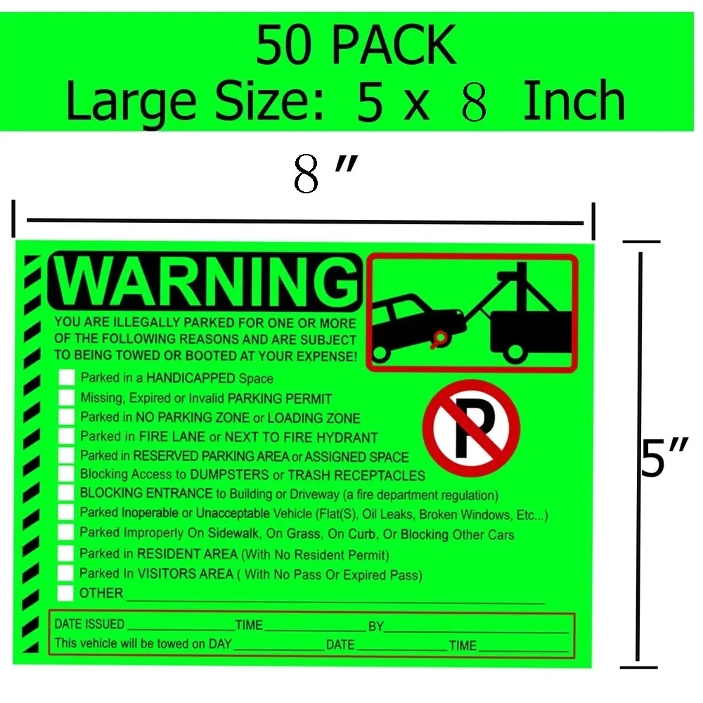 50Pcs Parking Violation Stickers Notice Parking Violation Stickers Tow Stickers for Car Vehicle  Private Parking Warning Sticker