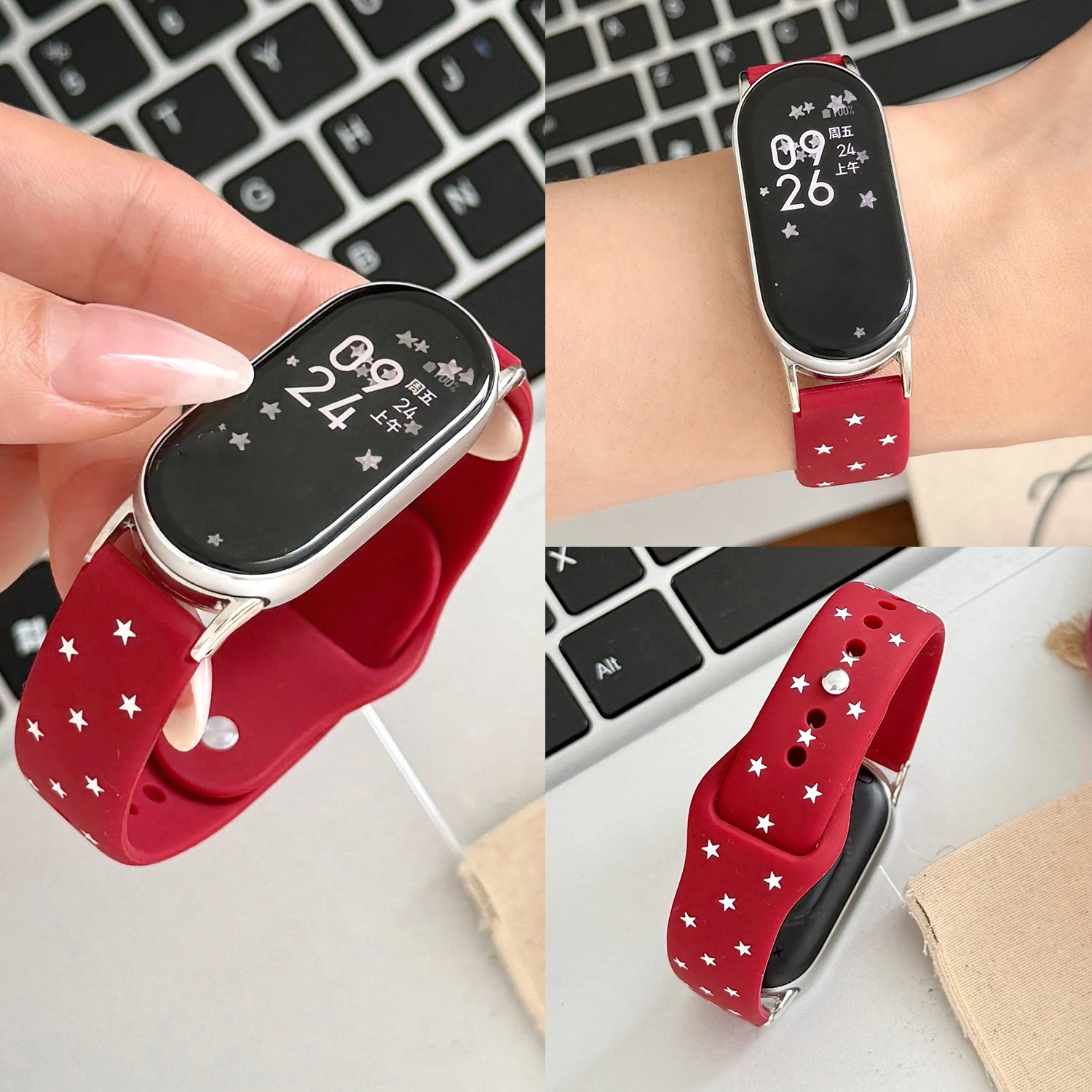 Star pattern silicone strap for Xiaomi wristband 8/9/10 Pro sports strap for Redmi watch4 5 6 universal 18 20 22mm