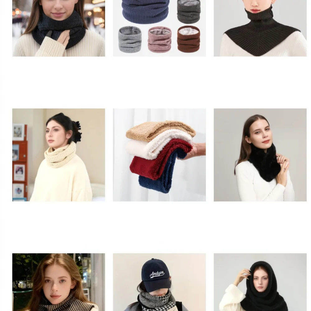 Womens Fashion Knitted Scarf Winter Warm Button Fake Collar Korean Style Pullover Neck Warmer Soft Cozy Solid Shawl Wrap