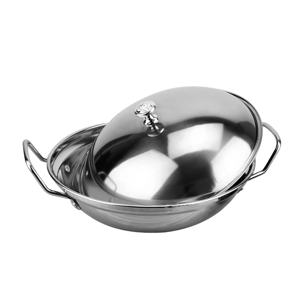 

1 Set Stainless Steel Anti-Spillover Hot Pot Household Kitchen Utensil Double Handle With Lid For Seafood Dry Pot Cooking Stove