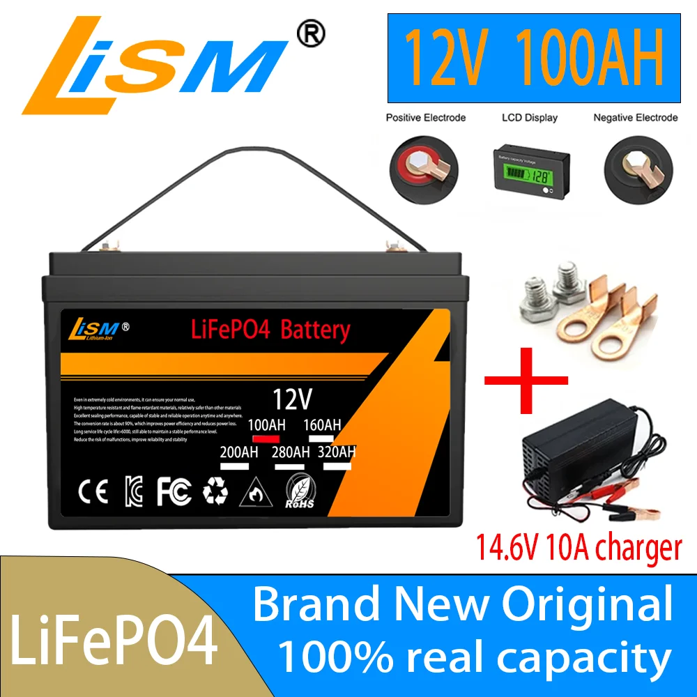 12V 200Ah 280Ah LiFePO4 cell with built-in BMS to replace most backup power devices, suitable for home energy storage travel