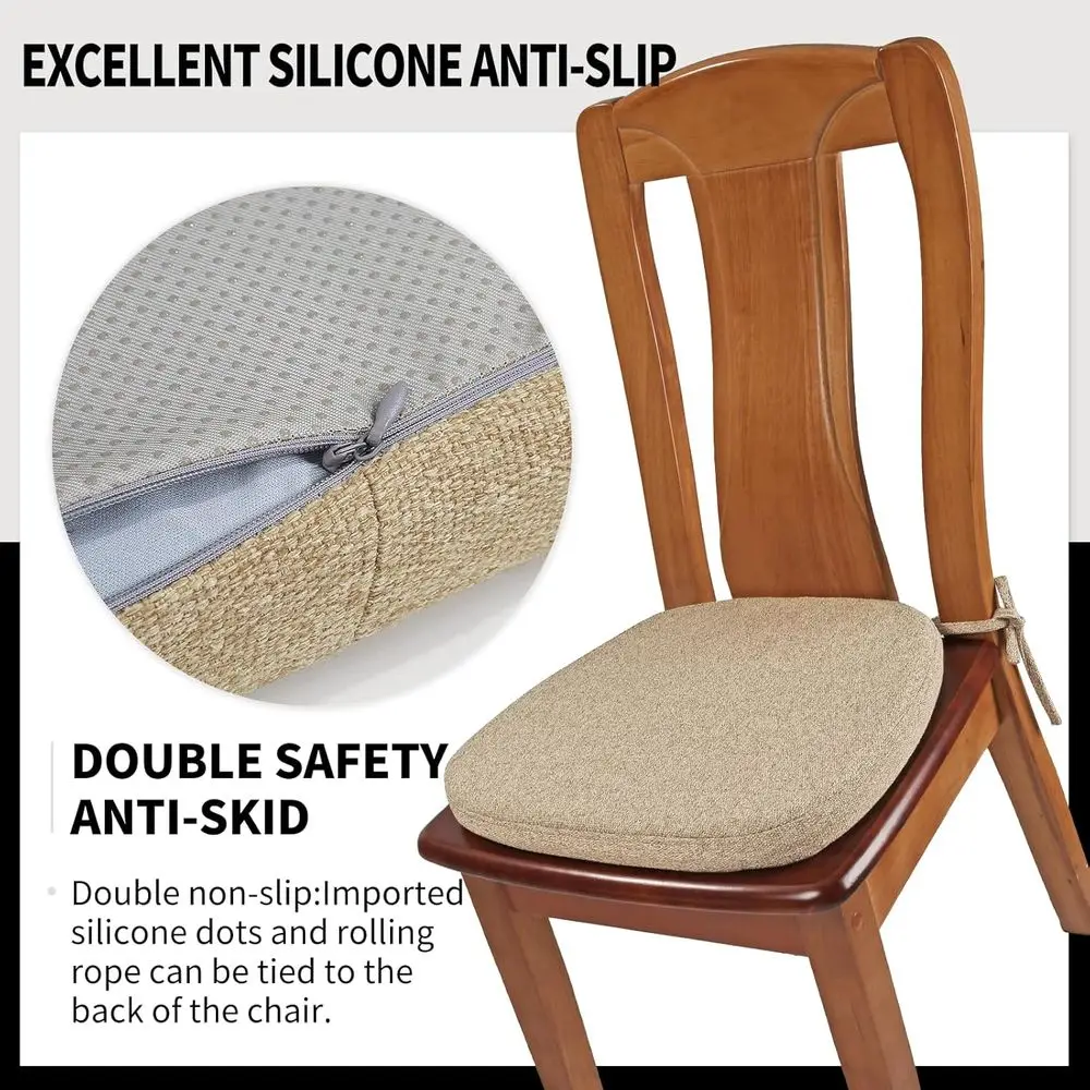 Set di 6 cuscini per sedie in memory foam a forma di U in lino per sala da pranzo, 16 cuscini per sedili da cucina antiscivolo