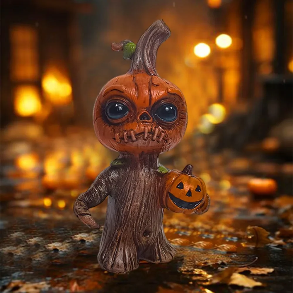 1× Halloween Pumpkin Elf Figurine Resin Gnome Holding Jack-O-Lantern Statue Home Garden Yard Desktop Ornament Holiday Decor Gift