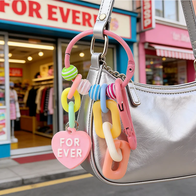 Neuer Bunter Acryl-Schlüsselanhänger Unisex Herz-Kette Bonbonfarben Süßer Handtaschen-Anhänger Paar-Geschenk für Beste Freunde Ornament