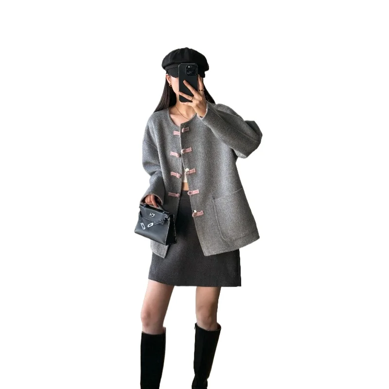 

2025 autumn and winter new new Chinese style buckle short double-sided woolen coat women's double-sided