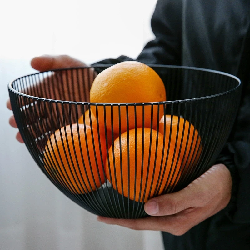 

Black Iron Fruit Basket With Drainage Modern Kitchen Organizer For Dining Table Countertop Fruit Bowl Decor Home Storage