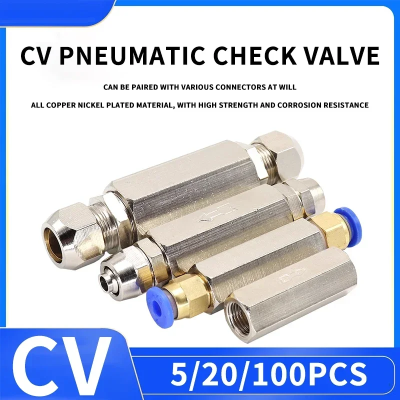 

5pcs Brass Pneumatic Check Valve 6mm 8mm 10mm 12mm 1/4 OD Hose Full Port One Way Non-return Valve For Air Compressor