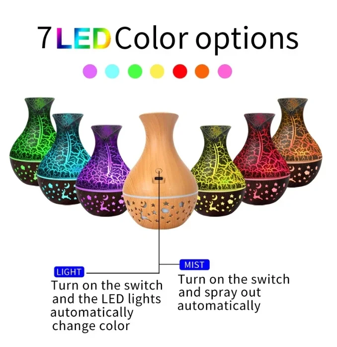 Wood Grain Humidifier 300ml USB Aroma Diffuser Atomizer USB Household Humidifier Hydrating Instrument Desktop Humidifier