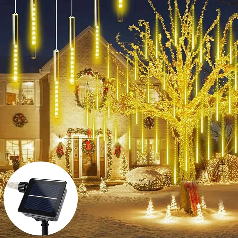 Imagem -03 - Solar Meteor Shower Led Light Rain String Lights Decoração Impermeável do Jardim Garland de Rua de Ano Novo Decoração de Natal ao ar Livre