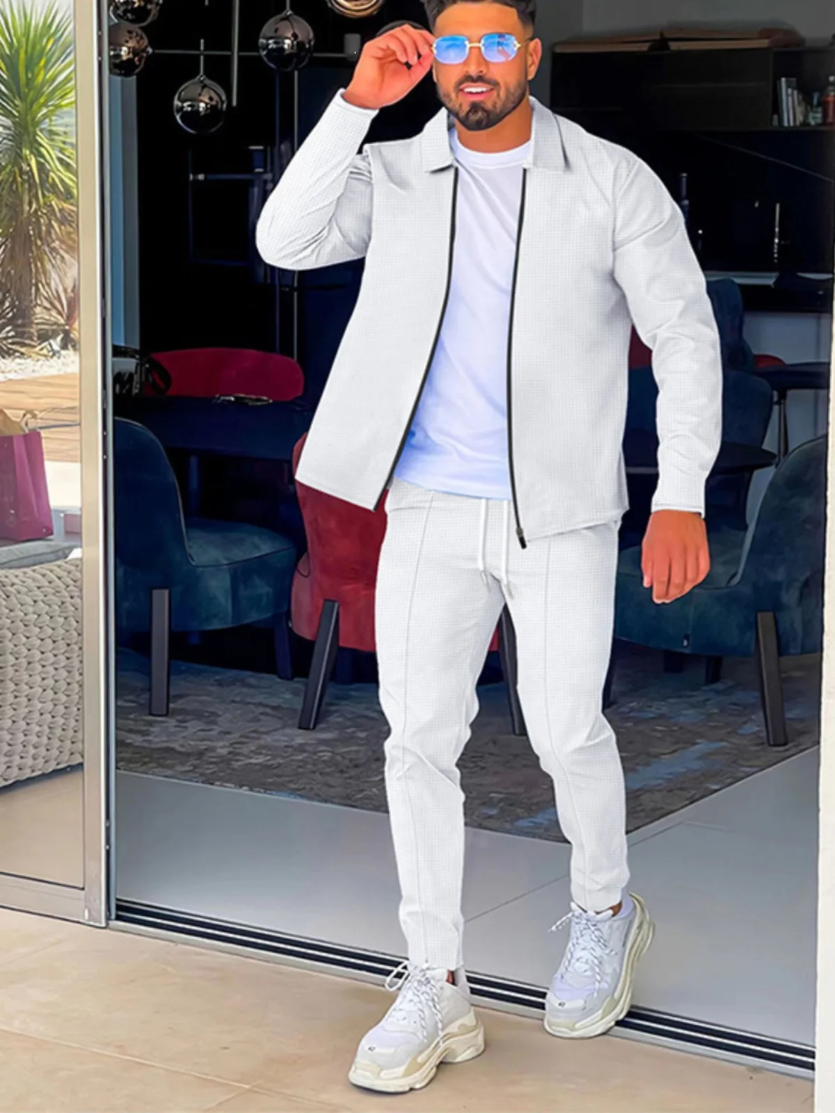 

Spring Autumn Casual Slim Fit Long Sve Men's Set with Zipper Jaet And Long Pants Faionable Youth Two Piece Set