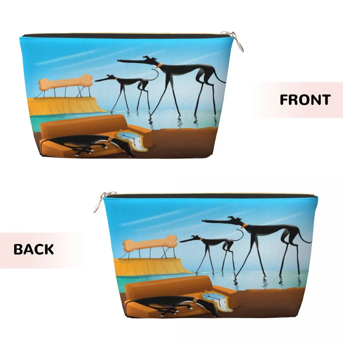 Custom Salvador Dali Funny Greyhound Lurcher Makeup Bag Travel Cosmetic Whippet Sighthound Dog Art Storage Toiletry Bags