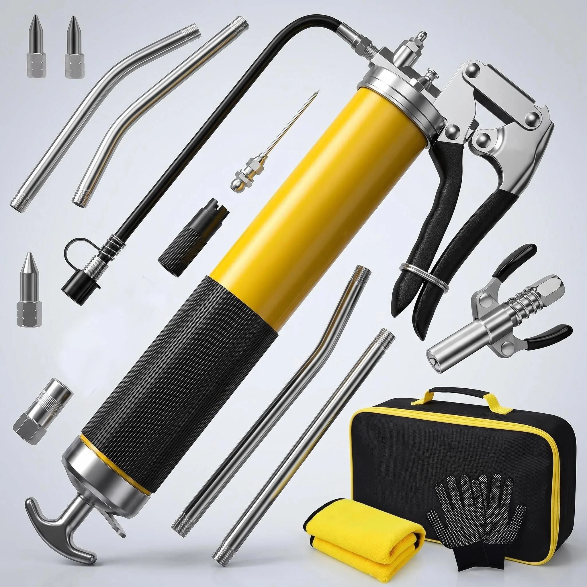 

7000 PSI Heavy Duty Pistol Grip Grease Gun Kit 400g | 45cm Flex Hose & Grease Coupler, Industrial Grease Gun for Automotive & Ma