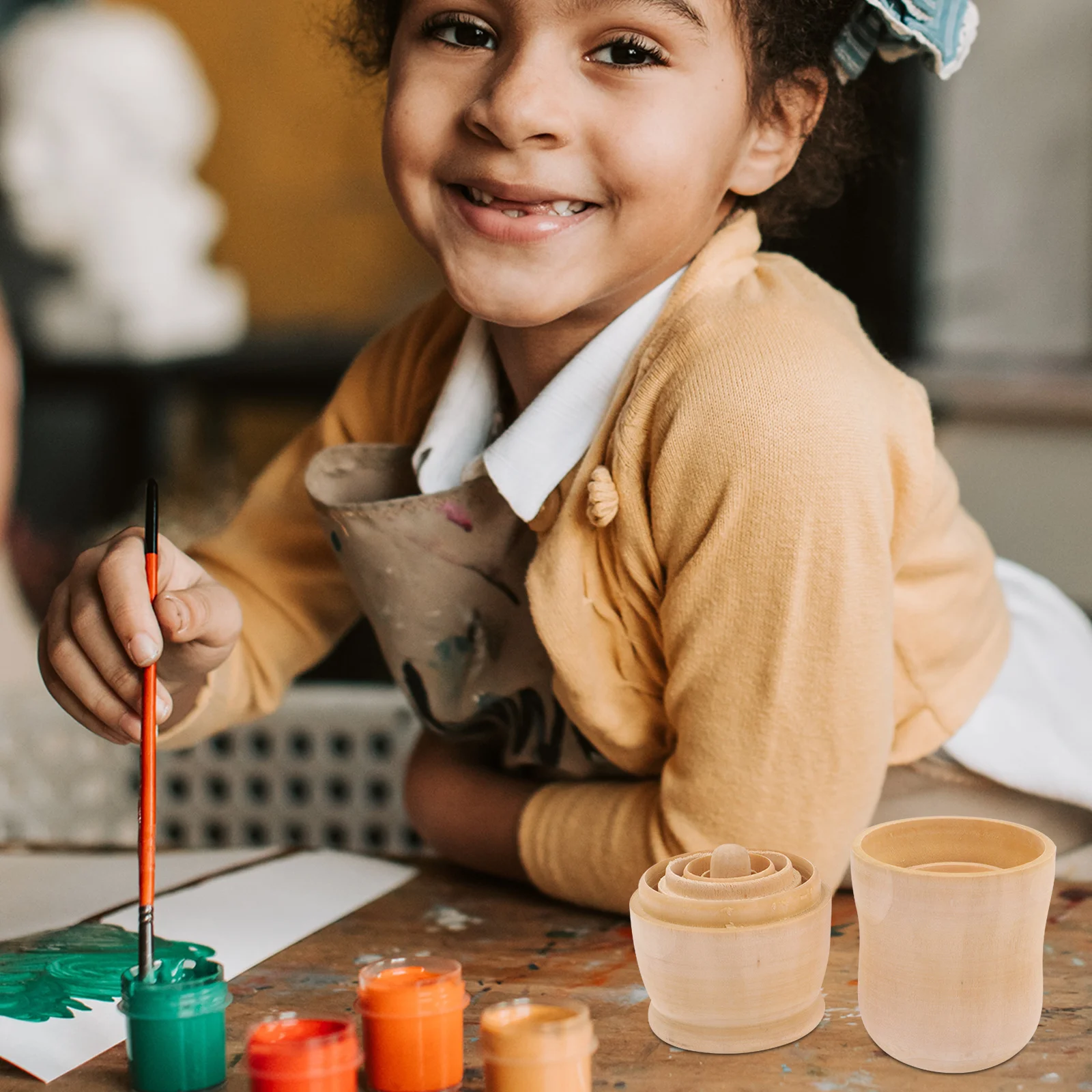 

1 set 1 Set Diy Hand Painted Matryoshka Blank Wooden Russian Unpainted Craft Kit For Home Party Decoration Art Supplies Kids