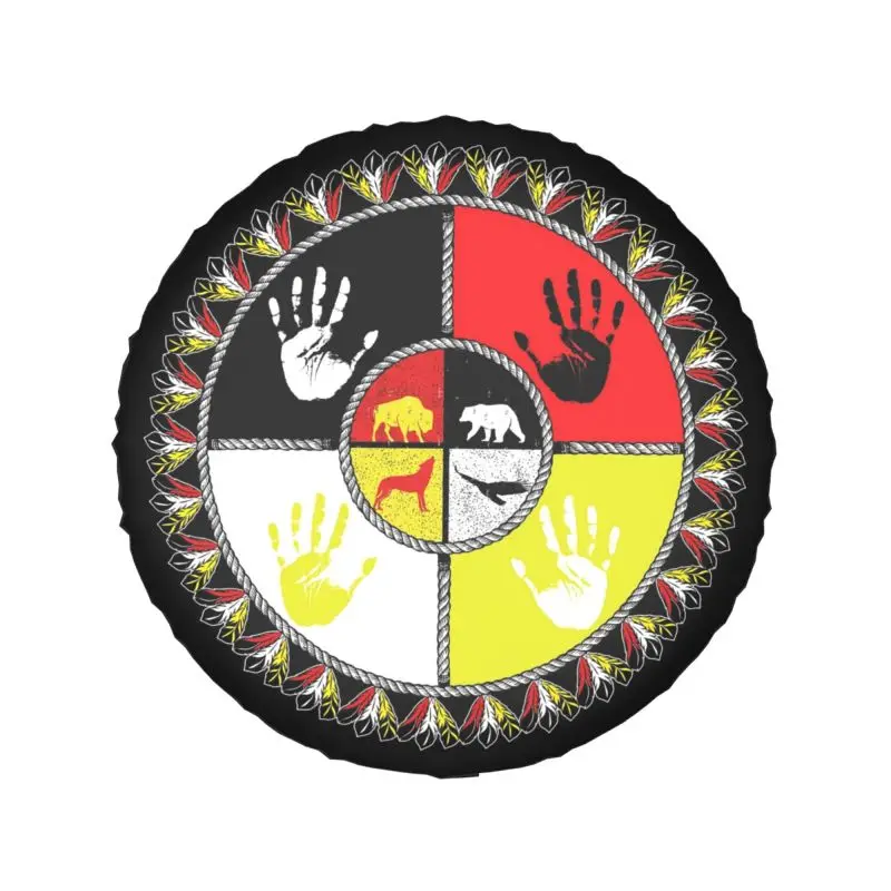 Spirit Animal Medicine Wheel Spare Wheel Tire Cover for Prado Pajero Wrangler Sacred Hoop Jeep RV SUV 4WD 4x4 14