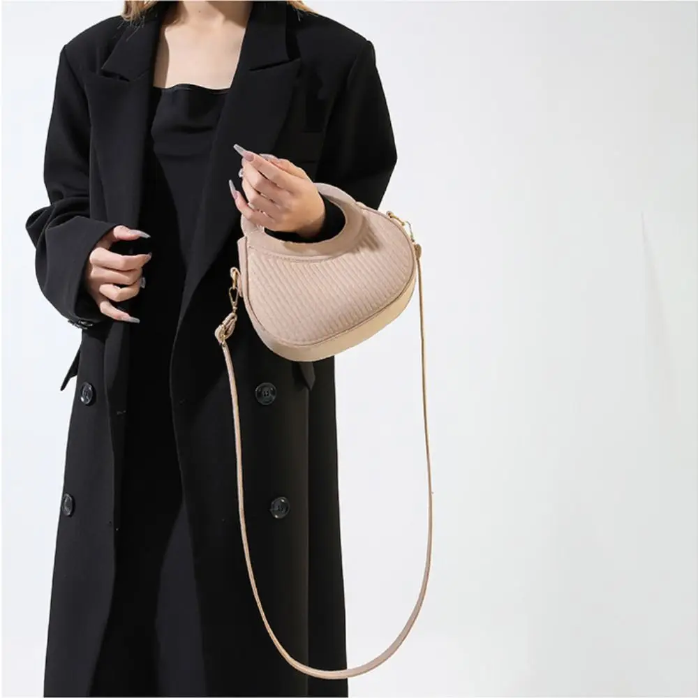 

Ins PU Leather Felt Crossbody Bag Korean Style Half Moon Bag Hobos Handbag Solid Color Handbag Pleated Shoulder Bag Shopping