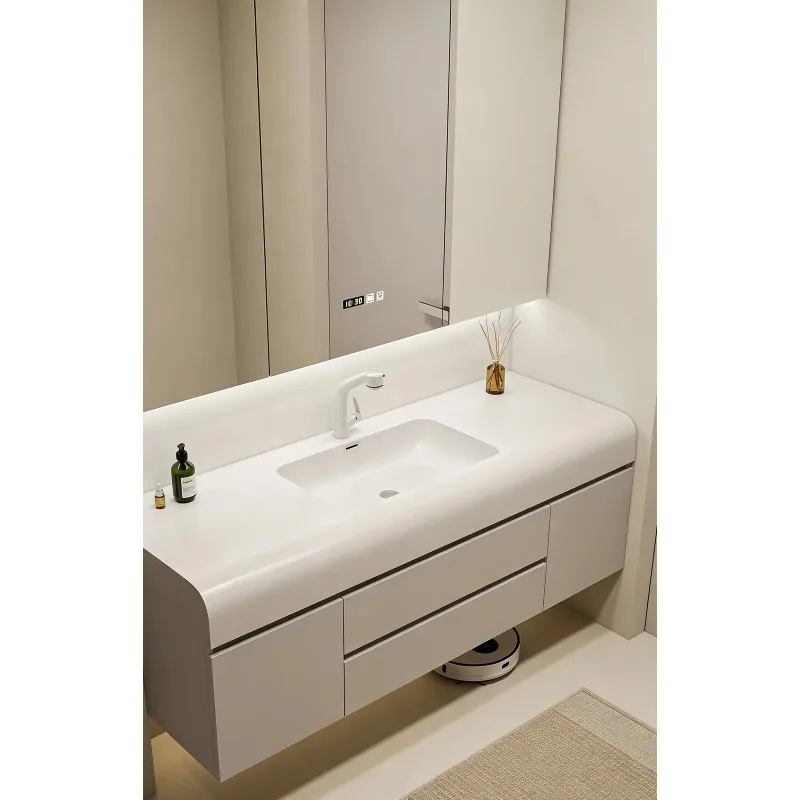 Luxury Wall Mounted Vanity Bathroom Single Sink Floating Modern Smart Mirror Wash Basin Storage Cabinet Sets